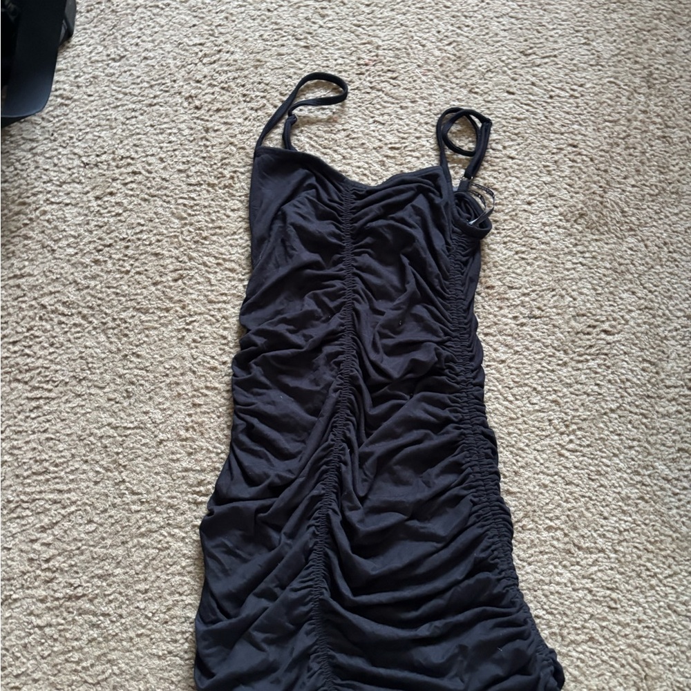 Volcom Black Ruched Dress with Spaghetti Straps